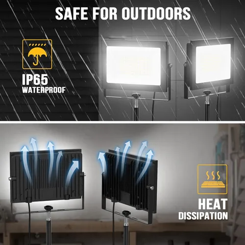 Miniatura 4 de LIVOWALNY 2 Piezas Luces de Trabajo LED con Soporte, 110W 11000 Lúmenes Luz de Trípode Portátil con Cable de 13 Pies, IP65 Impermeable Luz