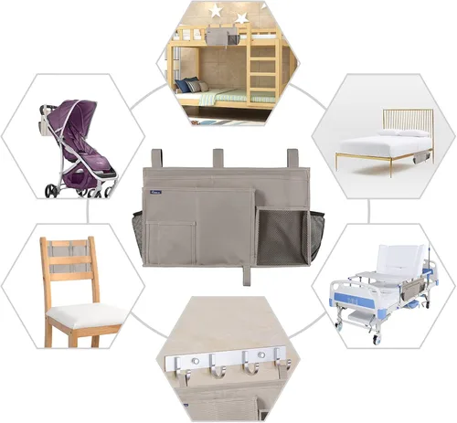 Miniatura 6 de Surblue Organizador de cama colgante para mesita de noche, bolsa de almacenamiento con bolsillo para literas y camas de hospital, habitaciones