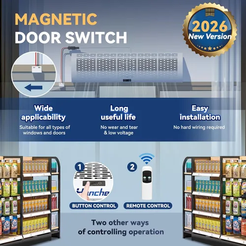 Miniatura 7 de Hanchen Cortina de aire de 36 pulgadas 【Nueva versión 2026】 Interruptor magnético de puerta 2 velocidades 1527/1292 CFM sin refrigeración y sin
