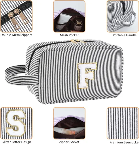 Miniatura 4 de Regalos personalizados para mujeres, bolsa de maquillaje con inicial, bolsa de maquillaje de viaje, bolsa de cosméticos, bolsa de artículos