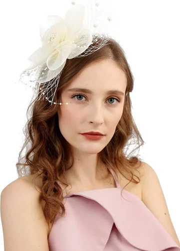 Miniatura 2 de Cizoe sombrero fascinador para mujer, con pinza para el cabello, sombrero con plumas para fiesta de té, para bodas, sombrero para novia