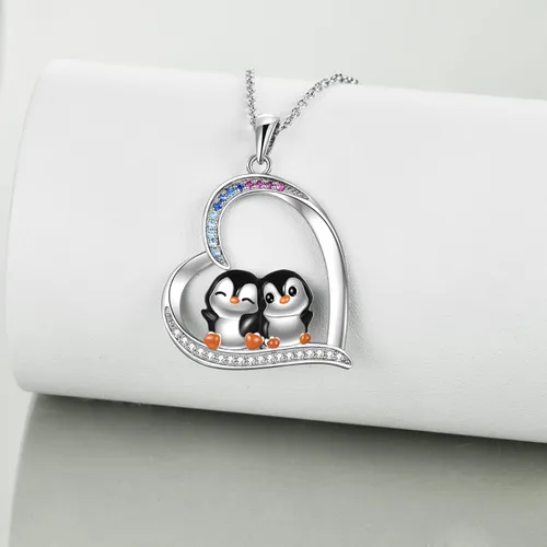 Miniatura 2 de YAFEINI Penguin Dog Gifts Sterling Silver Penguin Snowflake Necklace Heart Dog Pendant Jewelry for Women Girls Christmas Gifts
