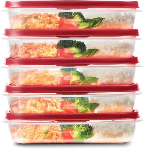 Rubbermaid EasyFindLids - Recipientes para preparación de comidas, 5.5 tazas, color rojo