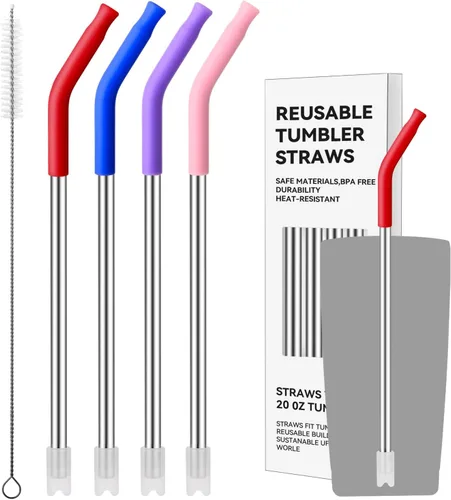Miniatura 9 de 4 popotes de acero inoxidable para vaso Yeti de 30 onzas, pajitas de metal reutilizables con puntas de silicona para vasos de 30 onzas, popote