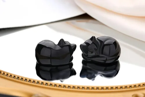 Miniatura 2 de QINJIEJIE Gato de Cristal de Obsidiana Negra de 2 Pulgadas, Piedras Preciosas de Gato Negro, Decoraciones de Estatua de Piedra Curativa, Lindas