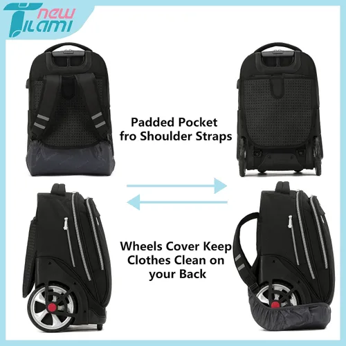 Miniatura 17 de NEW TILAMI Mochila con ruedas de 19 pulgadas con bolsa de almuerzo para niñas y niños, mochila para laptop con ruedas, bolsa de mano duradera