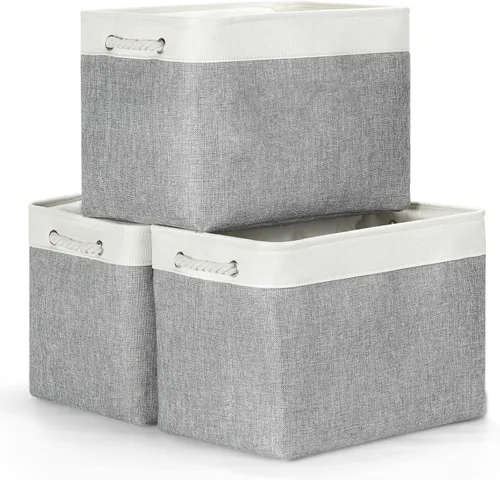 Miniatura 13 de Bidtakay Cestas de almacenamiento de tela con asas [paquete de 2] organizador de lona grande de 16 x 11.8 x 11.8 pulgadas, canastas altas plegables