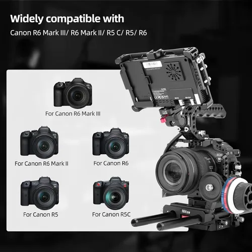 Miniatura 7 de Nitze Jaula para Canon R6 Mark III/R6 Mark II/R5 C/R5/R6, con zapatas frías incorporadas, riel NATO y placa de liberación rápida Arca - T-C04A