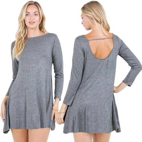 Miniatura 8 de Azules Vestido tipo túnica de manga larga para mujer, casual, cuello barco, con espalda redonda