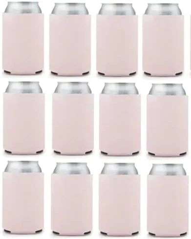 Fundas enfriadoras de latas de espuma de poliéster en blanco (12, color rubor)