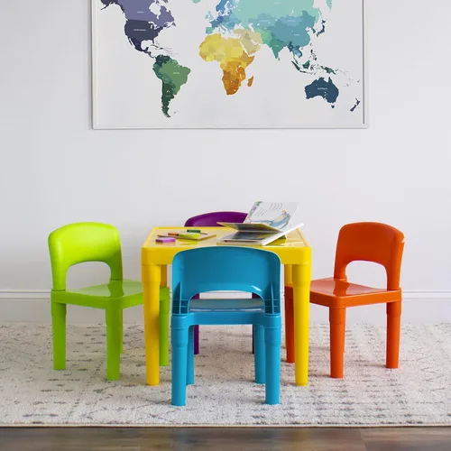 Miniatura 2 de Humble Crew Juego de mesa y 4 sillas para niños, Mesa amarilla con sillas - Mesa de actividades para niños pequeños resistente para tiempo de juego