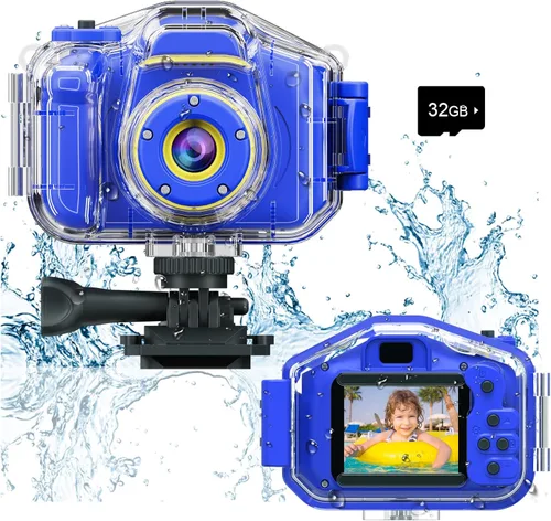 Agoigo - Cámara resistente al agua para niños, videocámara digital HD sumergible, juguete de viaje portátil para niños pequeños - Regalo ideal de