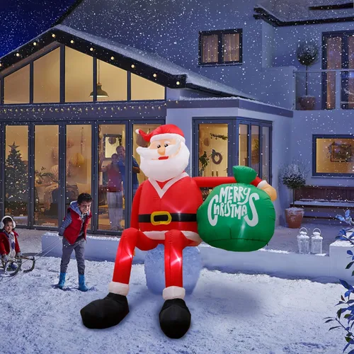 Miniatura 5 de OurWarm 8 pies Adornos inflables exteriores de Navidad, Papá Noel trepador inflable de Navidad, decoraciones de Navidad de patio con luces LED