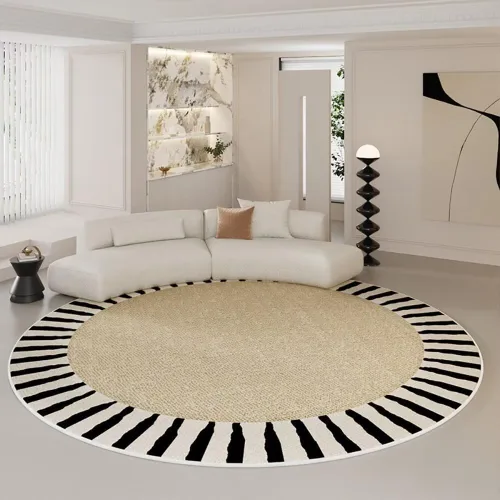 Miniatura 19 de Modernas alfombras redondas de color marfil a rayas negras para dormitorio, sala de estudio, simple moda abstracta, alfombra de área circular de 2