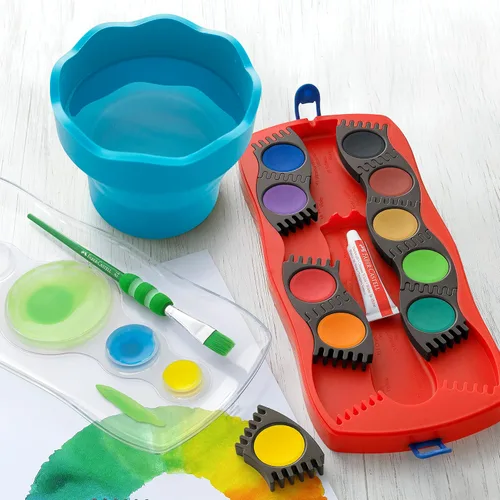 Miniatura 4 de Faber-Castell Clic & Go - Taza de agua de pintura portátil con soporte para cepillo, turquesa, limpiador de pinceles de pintura plegable, taza