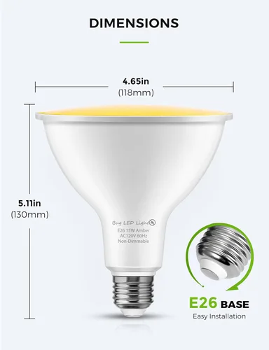 Miniatura 6 de LOHAS - Bombillas amarillas para insectos para exteriores, luz de inundación LED PAR38 para exteriores, equivalente a 150-200 W, 2000 K,