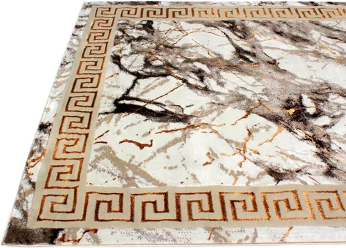Miniatura 8 de Alfombra abstracta moderna de mármol de 5 x 7 Pila mediana antideslizante y duradera Bordes dorados con respaldo de cuero Mejor alfombra