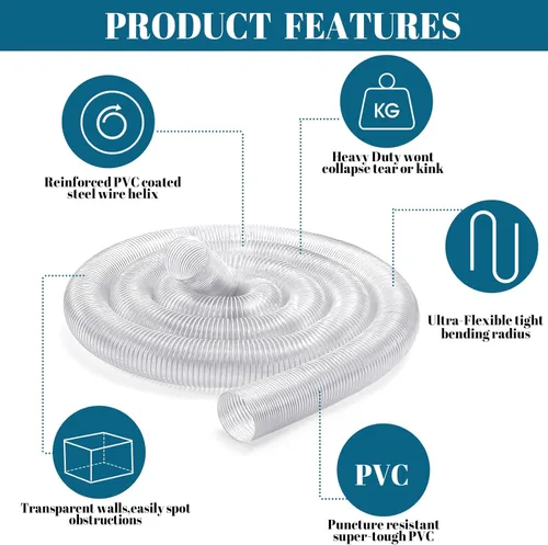 Miniatura 2 de Yaocom Manguera de recolección de polvo de PVC de 6 pulgadas y 30 pies con abrazaderas de acero inoxidable, flexible y transparente al vacío