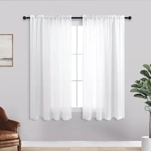 Miniatura 21 de KOUFALL Juego de 2 cortinas de puerta francesa, cortinas de lino para puerta/ventana, cortina transparente boho para cristal lateral delantero