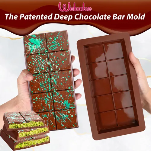 Miniatura 2 de Webake The Original - Moldes de barra de chocolate profundo, 2 unidades, moldes de barra de chocolate Dubai de silicona platino de 1 pulgada
