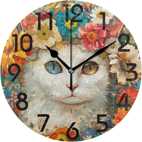 Miniatura 7 de Pretty Sping Flowers Birdhouse Family Birds Reloj de pared redondo, 10 pulgadas, analógico, silencioso, sin tictac, para el hogar, cocina, sala