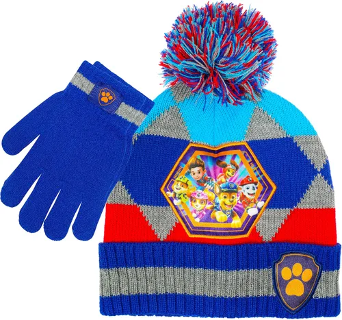 PAW Patrol - Sombreros de invierno y guantes de nieve para niños pequeños, juego de 2 manoplas suaves con gorro de pompón y fundas cálidas para las