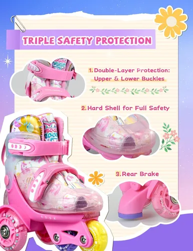 Miniatura 3 de Patines de unicornio para niños pequeños, patines de entrenamiento para niños con triple protección de seguridad, patines de 4 tamaños ajustables