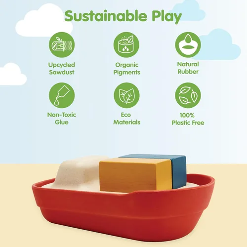 Miniatura 3 de PlanToys® Juguete de baño de barco de carga para niños pequeños Barco flotante con bloques de carga para jugar en el agua Juguete educativo