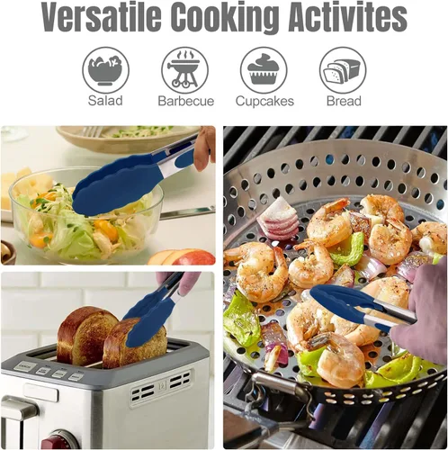 Miniatura 3 de HOTEC Pinzas de Cocina Premium de 7 y 9 Pulgadas, Pinzas de Cocina de Acero Inoxidable con Bloqueo y Puntas de Silicona, Antiarañazos y Resistentes