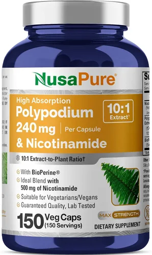 NusaPure Polypodium - Cápsulas de nicotinamida, 240 mg, 150 cápsulas vegetales (sin OMG, sin soja)