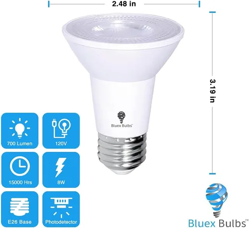 Miniatura 2 de Paquete de bombillas LED PAR20 para inundación de luz del anochecer al amanecer para exteriores, sensor de fotocélula, 8 W, equivalente a 65 W, 700
