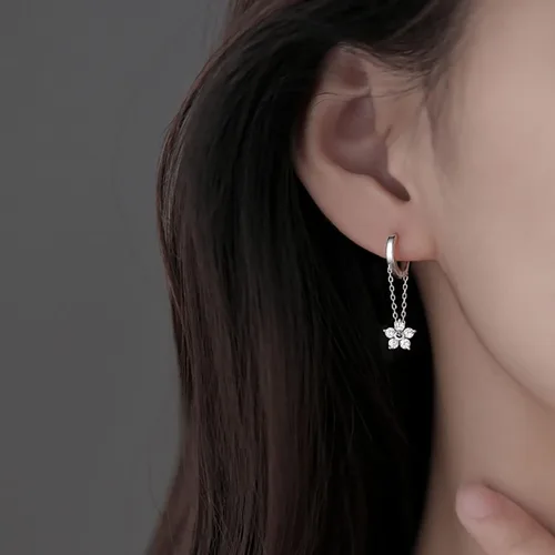 Miniatura 2 de SLUYNZ Aretes colgantes de plata de ley con circonita cúbica para mujer, aretes de aro con borla