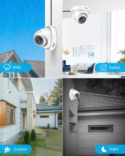 Miniatura 5 de ZOSI Paquete de 2 cámaras de seguridad HD 1080P de 2.0 MP, visión nocturna de 80 pies, cámaras domo CCTV para interiores y exteriores, para sistema