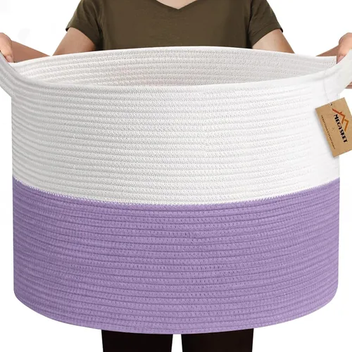 Miniatura 13 de MEGASKET Cesta grande de juguetes para niños, cesta tejida suave de cuerda de algodón de 22" x 14", cesta de almacenamiento para juguetes para Azul