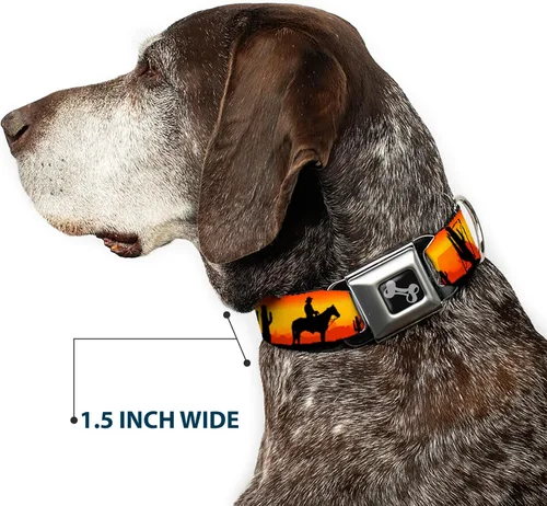 Miniatura 7 de Buckle-Down Silueta de vaquero de 9-15 pulgadas, rojo paisaje occidental, hueso de collar de perro negro, pequeño