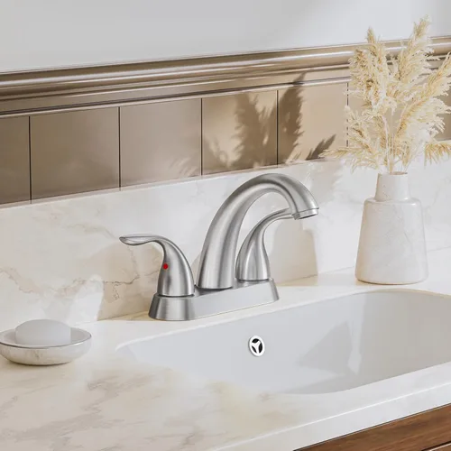 Miniatura 2 de Phiestina Centerset BF008-5-BN - Grifo de lavabo de baño de acero inoxidable de 4 pulgadas de níquel cepillado de 2 o 3 agujeros, grifo de baño de 2