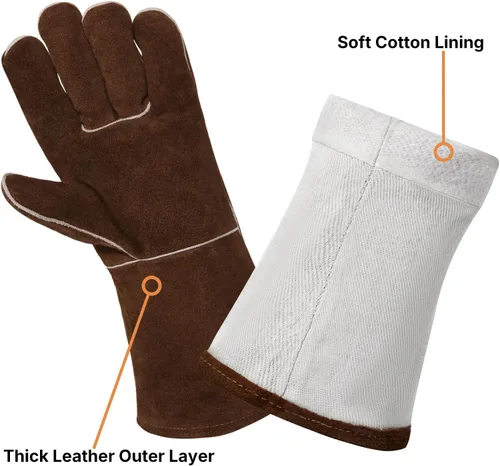 Miniatura 4 de eletecpro Delantal de Cuero de Trabajo Pesado para Soldadura de Cuero Genuino de Vaca Resistente a Llamas y Calor Ajustable 42L x 24A con 6 Marrón