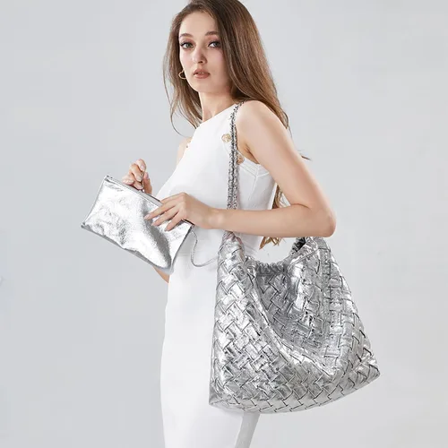 Miniatura 3 de Bolso de mano tejido para mujer, bolso de mano de cuero vegano, bolsos grandes con bolso, bolsa de hombro, estilo hobo casual