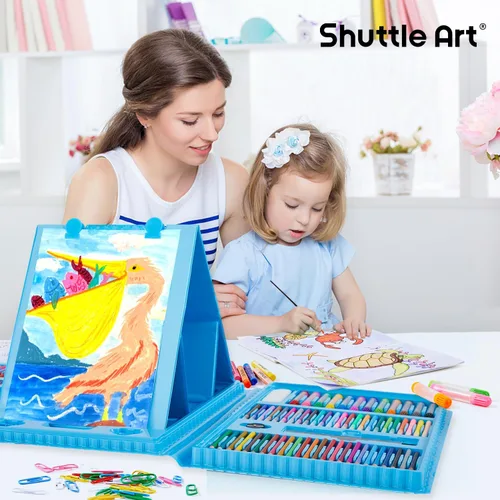 Miniatura 8 de Shuttle Art Juego de Arte para Niños de 335 Piezas, Suministros de Arte Multimedia, Kit de Arte de Regalo con Caballete Tríptico, 2 Blocs de Dibujo