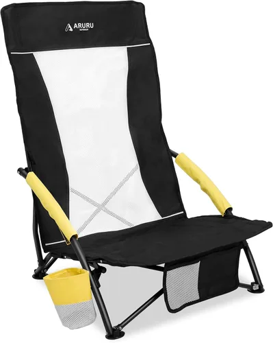 Miniatura 19 de Sillas de playa plegables bajas para adultos, silla de camping portátil ligera con soporte para tazas, silla de campamento plegable para conciertos