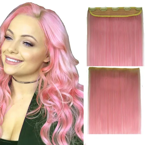 Miniatura 11 de Extensiones de cabello sintético con clip, de 24 pulgadas, 4.23 oz, extensiones de cabello natural lacio, color rosa y rojo, 5 extensiones de #118C