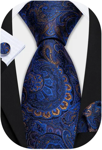 Miniatura 162 de Barry.Wang - Juego de corbata de seda para hombre, diseño de cachemira, pañuelo y gemelos de bolsillo