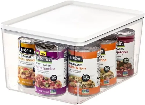iDesign Contenedor de Despensa con Tapa Extraíble - Contenedor de Almacenamiento de Plástico con Asas - Transparente/Blanco
