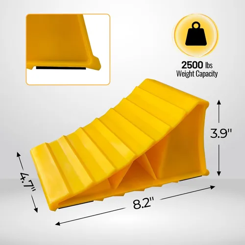Miniatura 2 de HOXWELL 2 pares de calzos de rueda para remolques de viaje, calzos de rueda amarillos antideslizantes de servicio pesado, topes de rueda ligeros