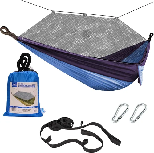 Miniatura 12 de Bliss Hammocks Hamaca en una bolsa con mosquitera y correas ajustables para árboles, hamaca de nailon para acampar y uso al aire libre, capacidad
