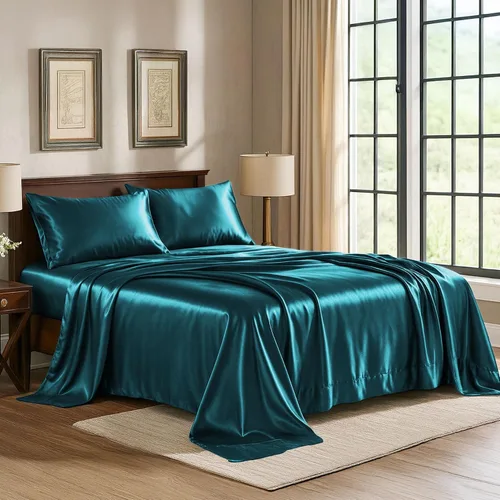 Miniatura 37 de Pure Bedding Sábanas de satén individuales [3 piezas, plateadas] Juego de sábanas sedosas de lujo para hotel, juego de sábanas de microfibra extra