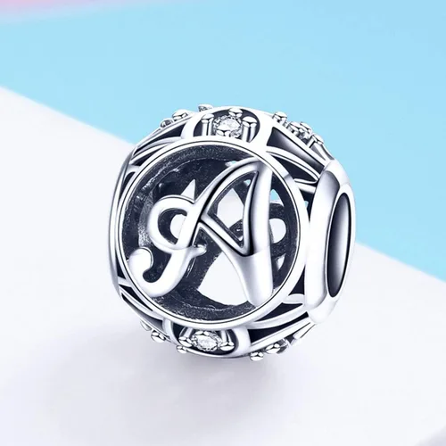 Miniatura 4 de Plata de ley 925 con piedras cúbicas, opciones completas de regalo de la A Z, cuentas de letras del alfabeto para pulseras europeas Pandora