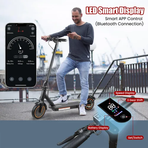 Miniatura 5 de Electric Scooter, 500W Motor, Up to 17-20MPH &19-21 Miles, Commuter Escooter, Foldable E-Scooter for Adults with APP and Dual Braking System