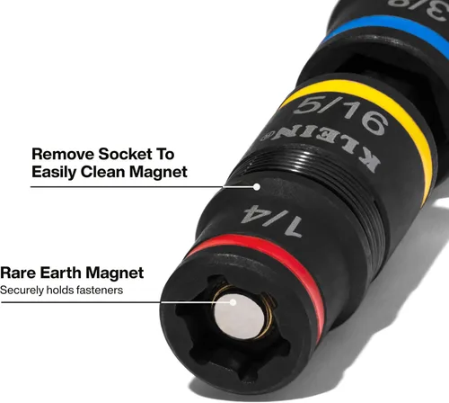 Miniatura 6 de Klein Tools 32910RCHT Destornillador de Impacto, Juego de Dados de Impacto SAE 7 en 1 con Mango de Trinquete, Dado Giratorio con Tamaños de Llave