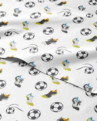 Juego de sábanas de fútbol para niños tamaño Queen - 4 piezas de sábanas de fútbol - Ropa de cama con tema deportivo - Ultra suave, lindo y acogedor